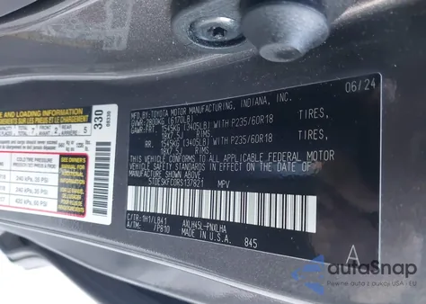2024 Toyota Sienna Platinum from USA, damaged, VIN 5TDESKFC0RS137821
